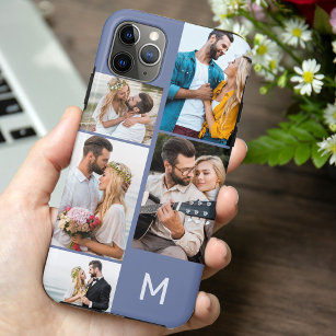 Monogrammed 5 Photo Collage Blue Case-Mate iPhone Case