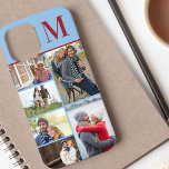 Monogrammed 6 Photo Collage Blue Red iPhone 12 Pro Max Case<br><div class="desc">Monogrammed photo collage iPhone case which you can personalize with 6 of your favourite photos and your initial. The template is set up ready for you to add your photos, working top to bottom on the left side, then top to bottom on the right side. The design has a blue...</div>