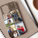 Monogrammed 6 Photo Collage Brown Wood iPhone 12 Pro Max Case<br><div class="desc">Monogrammed photo collage iPhone case which you can personalize with 6 of your favourite photos and your initial. The template is set up ready for you to add your photos which are displayed in landscape and portrait formats. The design has a rustic brown wood background with brown borders and typography...</div>