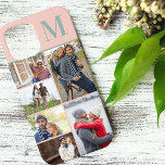 Monogrammed 6 Photo Collage Peach Green iPhone 12 Pro Max Case<br><div class="desc">Monogrammed photo collage iPhone case which you can personalize with 6 of your favourite photos and your initial. The template is set up ready for you to add your photos, working top to bottom on the left side, then top to bottom on the right side. The design has a peach...</div>