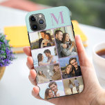 Monogrammed 7 Photo Collage Mint Lilac iPhone 11 Pro Max Case<br><div class="desc">Monogrammed photo collage iPhone case which you can personalize with 7 of your favourite photos and your initial. The template is set up ready for you to add your photos, working top to bottom on the left side, then top to bottom on the right side. The design has a mint...</div>