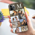 Monogrammed 7 Photo Collage on Dark Wood iPhone 11 Pro Max Case<br><div class="desc">Monogrammed photo collage iPhone case which you can personalize with 7 of your favourite photos and your initial. The template is set up ready for you to add your photos, working top to bottom on the left side, then top to bottom on the right side. The design has a rustic...</div>