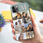 Monogrammed 7 Photo Collage on Green iPhone 11 Pro Max Case<br><div class="desc">Monogrammed photo collage iPhone case which you can personalize with 7 of your favourite photos and your initial. The template is set up ready for you to add your photos, working top to bottom on the left side, then top to bottom on the right side. The design has a green...</div>