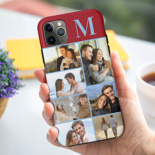 Monogrammed 7 Photo Collage on Red Case-Mate iPhone Case