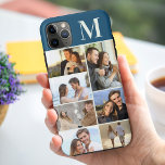 Monogrammed 7 Photo Collage on Teal Peacock Blue Case-Mate iPhone Case<br><div class="desc">Monogrammed photo collage iPhone case which you can personalize with 7 of your favourite photos and your initial. The template is set up ready for you to add your photos, working top to bottom on the left side, then top to bottom on the right side. The design has a teal...</div>