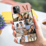 Monogrammed 7 Photo Collage on Terracotta Peach iPhone 11 Pro Max Case<br><div class="desc">Monogrammed photo collage iPhone case which you can personalize with 7 of your favourite photos and your initial. The template is set up ready for you to add your photos, working top to bottom on the left side, then top to bottom on the right side. The design has a terracotta...</div>