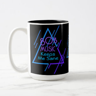 Monogrammed 80's Music Keeps Me Sane Black Two-Tone Coffee Mug