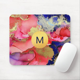 Monogrammed Abstract Art Jewel Tone Mouse Pad