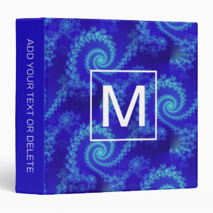 Monogrammed Abstract Blue Spiral Fractal Binder