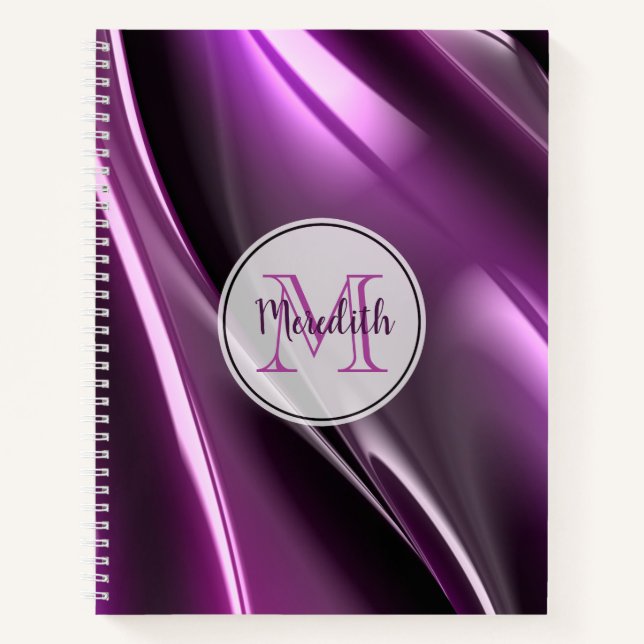 Monogrammed Abstract Purple 3D Graphic Notebook (Front)