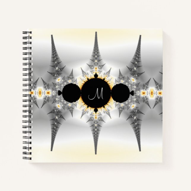 Monogrammed Abstract Silver Fractal Notebook (Front)