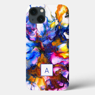 Monogrammed Agate Fluid Art Personalized iPhone 13 Case