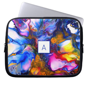 Monogrammed Agate Fluid Art Personalized Laptop Sleeve