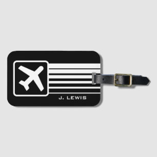 Monogrammed airplane icon sign travel luggage tags