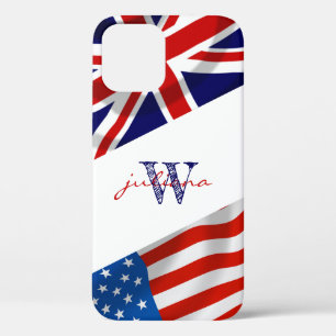 Monogrammed American British Flags Patriotic iPhone 12 Case