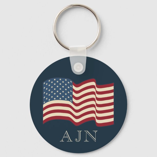 Monogrammed American Flag Keychain Gift  (Front)