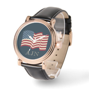 Monogrammed American Flag Watch Gift 
