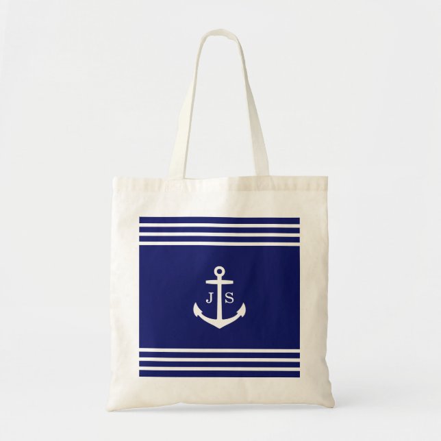 Monogrammed Anchor Nautical (blue) Tote Bag (Front)