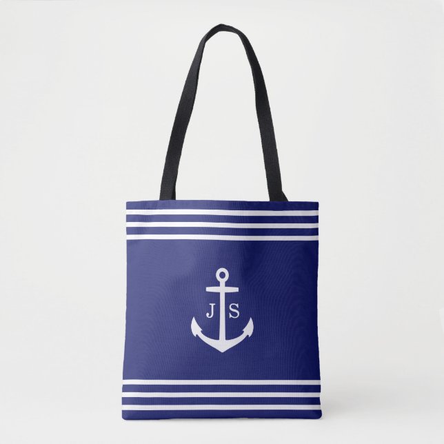 Monogrammed Anchor Nautical (blue) Tote Bag (Front)