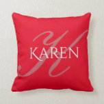 Monogrammed and Personalized Throw Pillow<br><div class="desc">Monogrammed and personalized red, dusty rose and white throw pillow. Large dusty rose initial monogram in black and full name in white on a bright red background. A very classy housewarming, Mother's Day or ladies' birthday gift. Great accent for couches or chairs. Design on front and back. Designed by Chris...</div>