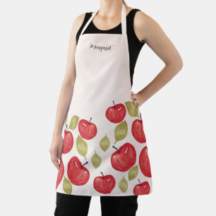 Monogrammed Apple Pattern Watercolor Hand-painted Apron