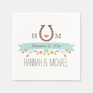 Monogrammed Aqua Blue Horseshoe Heart Wedding Napkin