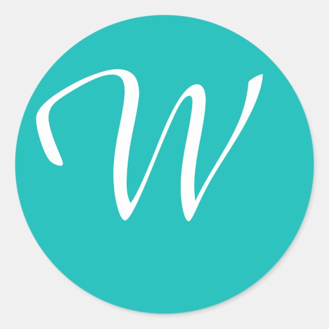 Monogrammed Aqua Classic Round Sticker (Front)