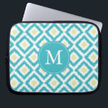 Monogrammed Aqua Lemon Diamond Ikat Pattern Laptop Sleeve<br><div class="desc">Stylish and chic design features a colourful and trendy diamonds ikat pattern and can be personalized with your monogram,  initial,  name,  or any text of your choice for a perfect custom gift!</div>