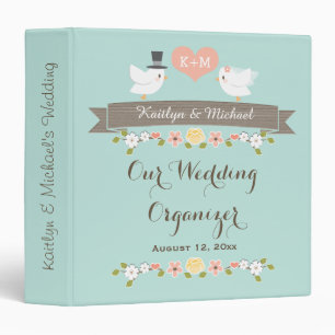 Monogrammed Aqua Love Birds Dove Wedding Planner Binder