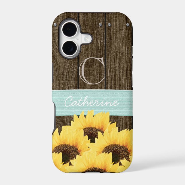 MONOGRAMMED AQUA RUSTIC SUNFLOWER (Back)