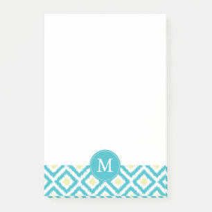 Monogrammed Aqua Yellow Diamonds Ikat Pattern Post-it Notes
