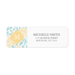 Monogrammed Aqua Yellow Floral Damask Pattern