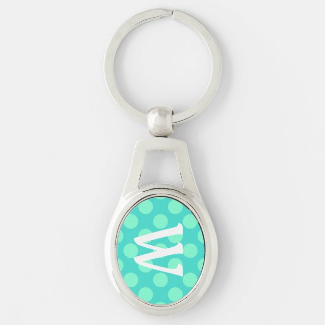 Monogrammed Aquamarine Dots Keychain (Front)