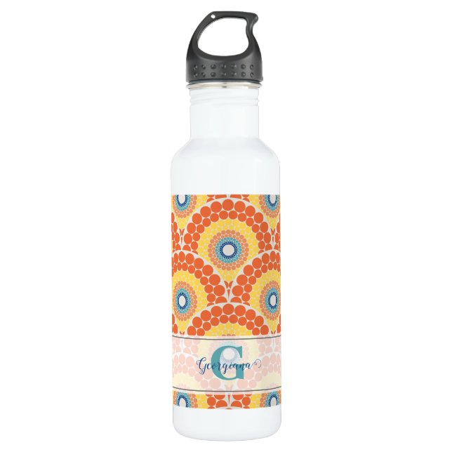 Monogrammed Art Deco Aegean Summer Radiant Mandala 710 Ml Water Bottle (Front)