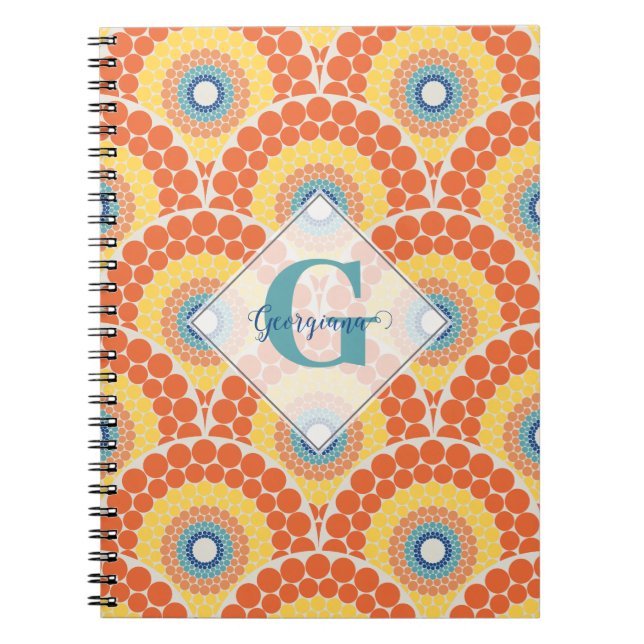 Monogrammed Art Deco Aegean Summer Radiant Mandala Notebook (Front)
