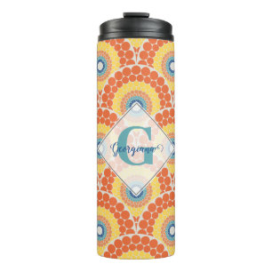 Monogrammed Art Deco Aegean Summer Radiant Mandala Thermal Tumbler