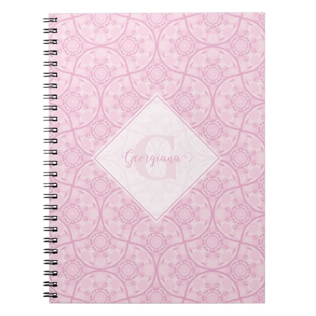 Monogrammed Art Deco Fans Preppy In Pink Mandala Notebook (Front)