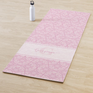 Monogrammed Art Deco Fans Preppy In Pink Mandala Yoga Mat