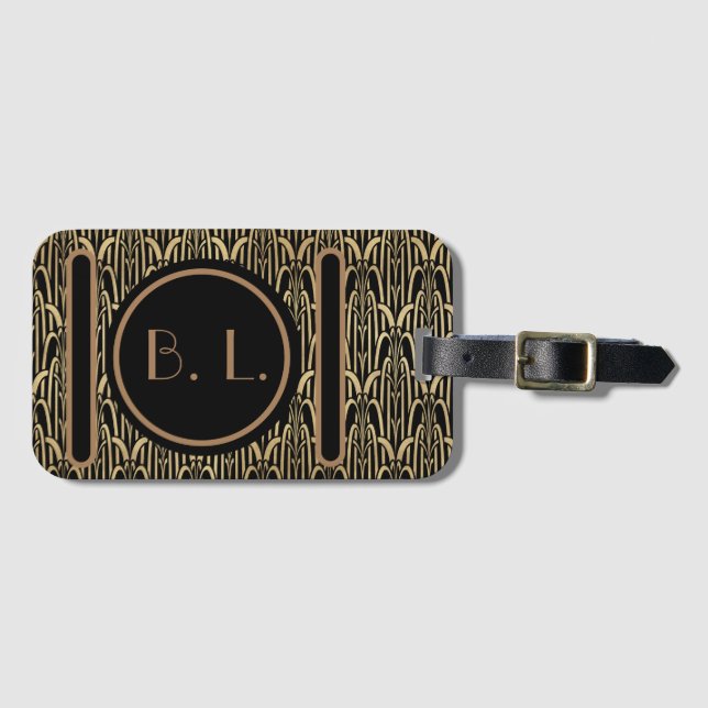 Monogrammed Art Deco Luggage Tag (Front Horizontal)