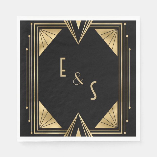 Monogrammed art deco Wedding Party Napkin (Front)