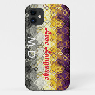 Monogrammed Art Nouveau Abstract Fractal Black Fun iPhone 11 Case