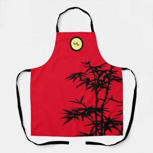 Monogrammed Asian Style Black Yellow Red Apron