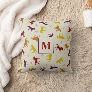 Monogrammed Autumn Fall Leaf Horse Pattern Throw Pillow