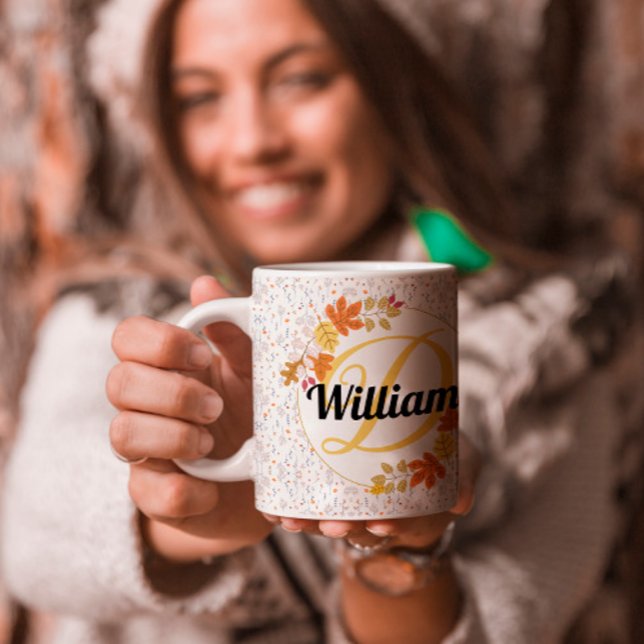 Monogrammed Autumn Leaf & Name Personalized Coffee Mug (Creator Uploaded)
