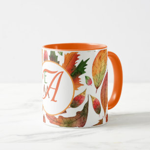 Monogrammed Autumn Leaves Fall Orange Green Decor Mug