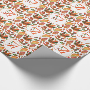 Monogrammed Autumn Leaves Fall Orange Green Decor Wrapping Paper