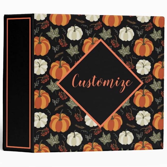 Monogrammed Autumn Pumpkins Pattern Binder (Front/Spine)