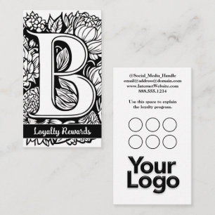 Monogrammed B Floral Black and White Company Logo Business Card