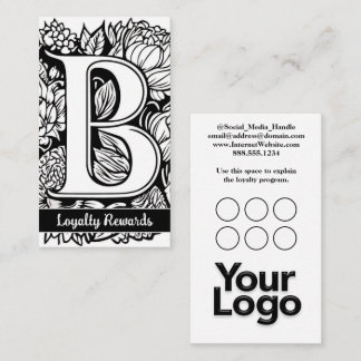 Monogrammed B Floral Black and White Company Logo Business Card