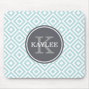 Monogrammed Baby Blue Geometric Diamond Pattern Mouse Pad